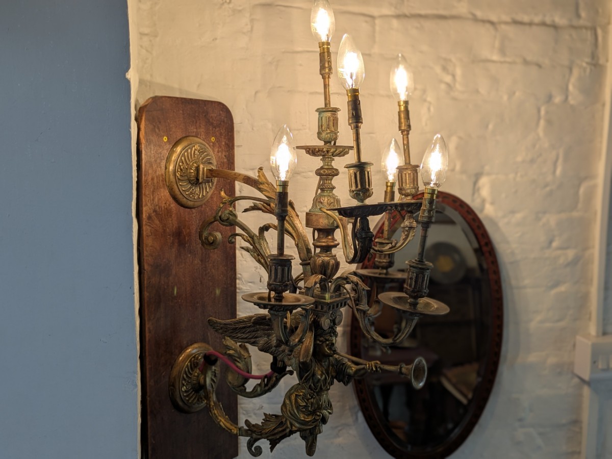 Victorian Gilt Brass 6-Branch Wall Mounted Candelabra